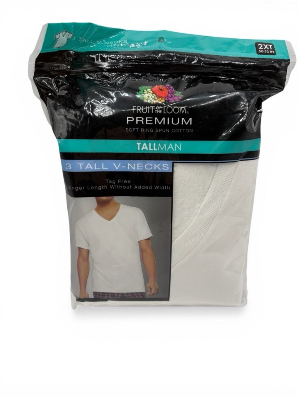 Fruit of the Loom Premium Tallman V Neck T Shirts 3 Pack 2XT White